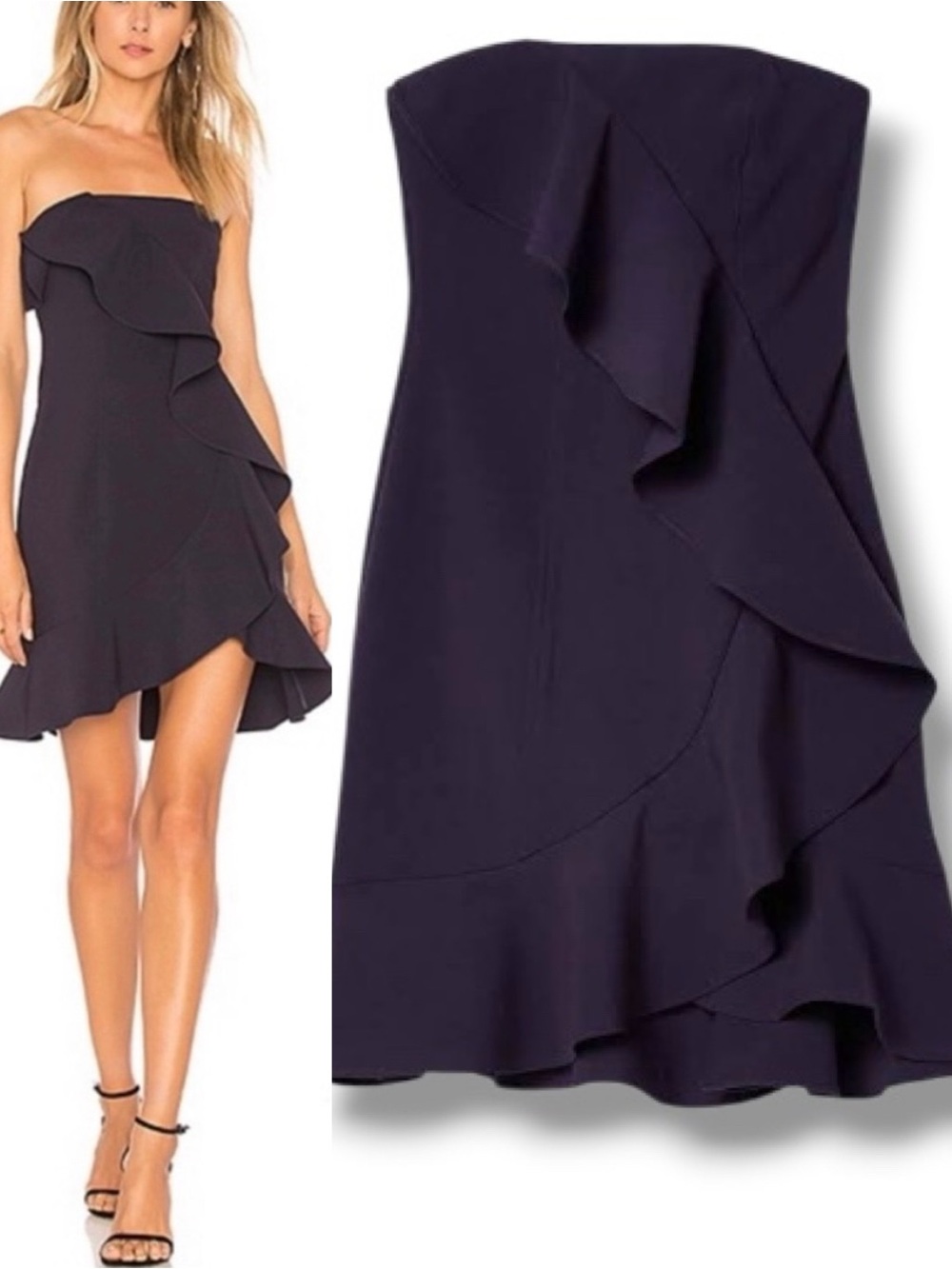 LIKELY Dress Monetta Strapless Ruffled Mini Navy Size 2